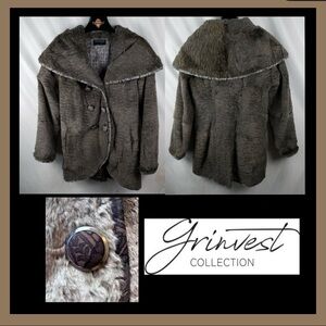 Grinvest Collection Italy 100% Rabbit Fur Lined Coat w/ Ornate Buttons/Trim L